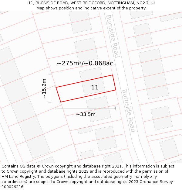 11, BURNSIDE ROAD, WEST BRIDGFORD, NOTTINGHAM, NG2 7HU: Plot and title map