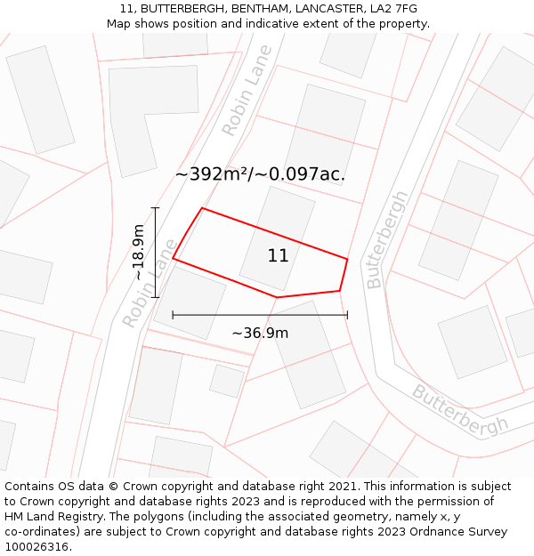 11, BUTTERBERGH, BENTHAM, LANCASTER, LA2 7FG: Plot and title map