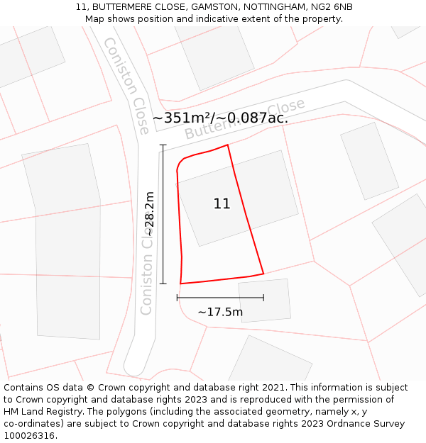 11, BUTTERMERE CLOSE, GAMSTON, NOTTINGHAM, NG2 6NB: Plot and title map