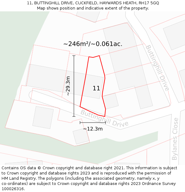 11, BUTTINGHILL DRIVE, CUCKFIELD, HAYWARDS HEATH, RH17 5GQ: Plot and title map