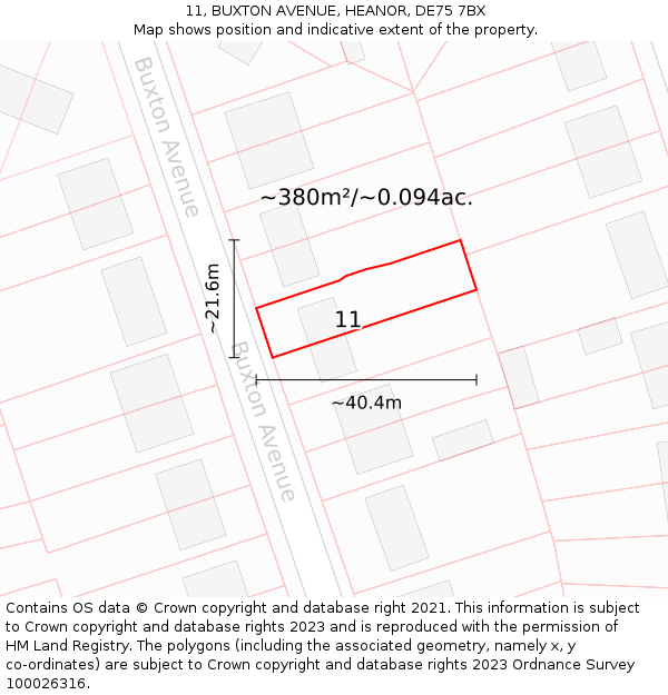 11, BUXTON AVENUE, HEANOR, DE75 7BX: Plot and title map