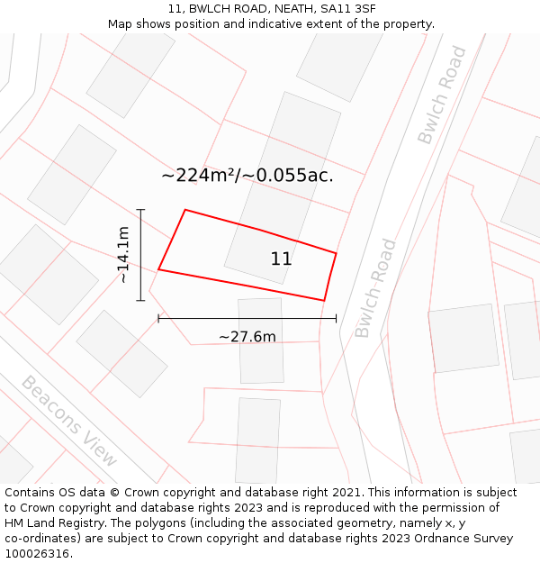 11, BWLCH ROAD, NEATH, SA11 3SF: Plot and title map