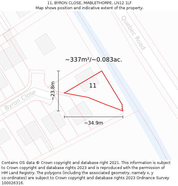 11, BYRON CLOSE, MABLETHORPE, LN12 1LF: Plot and title map