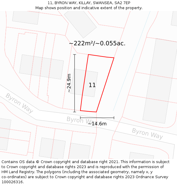 11, BYRON WAY, KILLAY, SWANSEA, SA2 7EP: Plot and title map