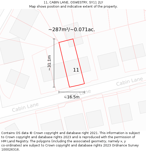 11, CABIN LANE, OSWESTRY, SY11 2LY: Plot and title map