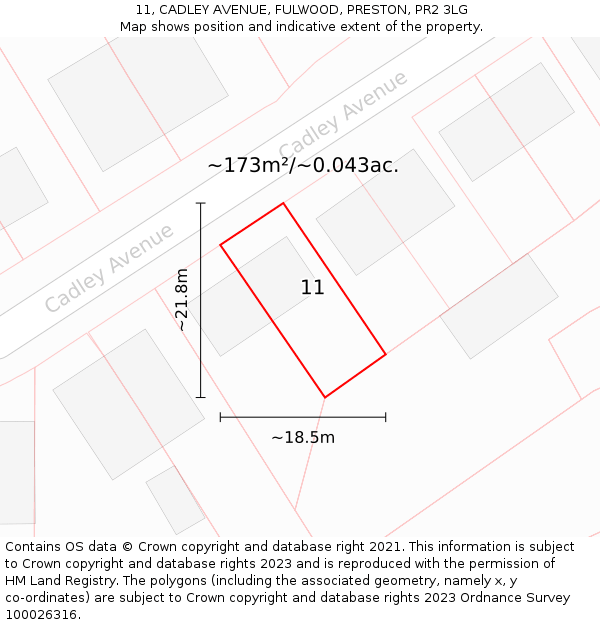 11, CADLEY AVENUE, FULWOOD, PRESTON, PR2 3LG: Plot and title map