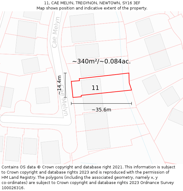 11, CAE MELYN, TREGYNON, NEWTOWN, SY16 3EF: Plot and title map