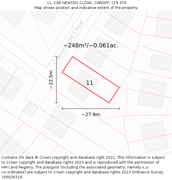 11, CAE NEWYDD CLOSE, CARDIFF, CF5 4TS: Plot and title map
