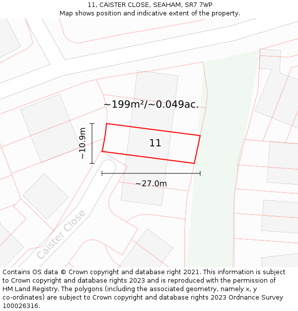 11, CAISTER CLOSE, SEAHAM, SR7 7WP: Plot and title map