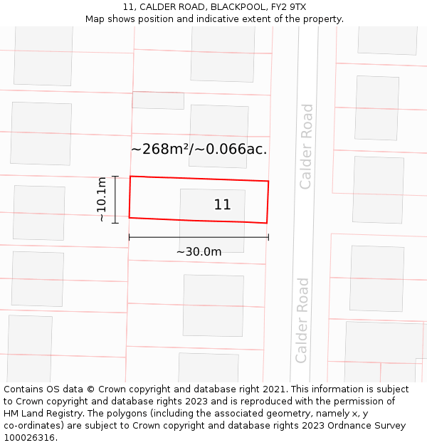 11, CALDER ROAD, BLACKPOOL, FY2 9TX: Plot and title map