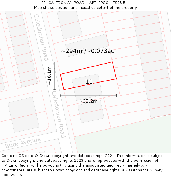 11, CALEDONIAN ROAD, HARTLEPOOL, TS25 5LH: Plot and title map