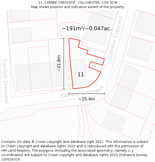 11, CAMBIE CRESCENT, COLCHESTER, CO4 5DW: Plot and title map