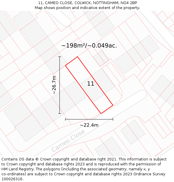 11, CAMEO CLOSE, COLWICK, NOTTINGHAM, NG4 2BP: Plot and title map
