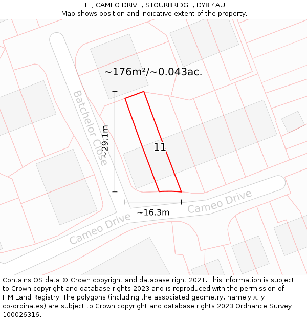 11, CAMEO DRIVE, STOURBRIDGE, DY8 4AU: Plot and title map