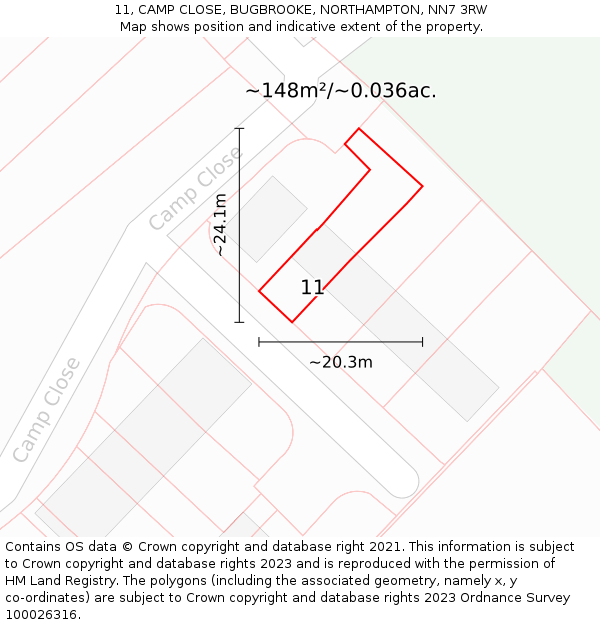 11, CAMP CLOSE, BUGBROOKE, NORTHAMPTON, NN7 3RW: Plot and title map
