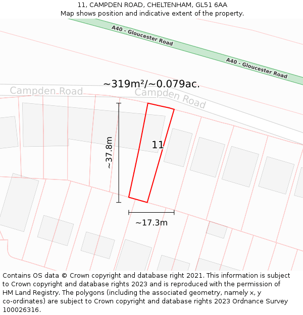 11, CAMPDEN ROAD, CHELTENHAM, GL51 6AA: Plot and title map