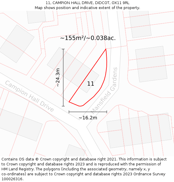 11, CAMPION HALL DRIVE, DIDCOT, OX11 9RL: Plot and title map