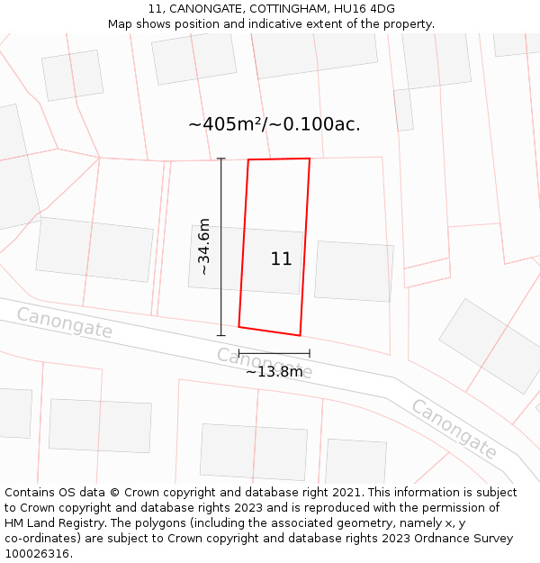 11, CANONGATE, COTTINGHAM, HU16 4DG: Plot and title map