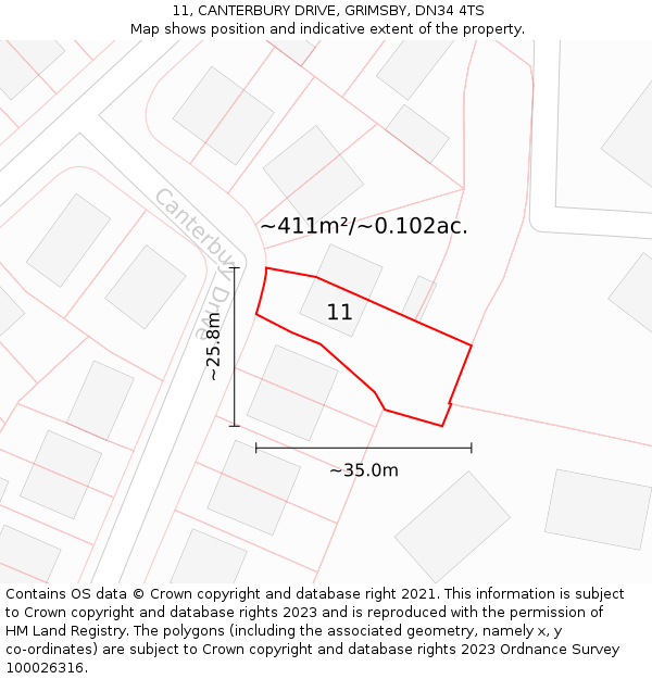 11, CANTERBURY DRIVE, GRIMSBY, DN34 4TS: Plot and title map