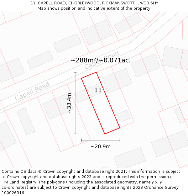 11, CAPELL ROAD, CHORLEYWOOD, RICKMANSWORTH, WD3 5HY: Plot and title map