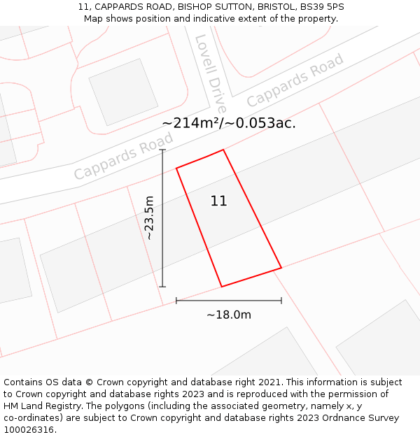 11, CAPPARDS ROAD, BISHOP SUTTON, BRISTOL, BS39 5PS: Plot and title map