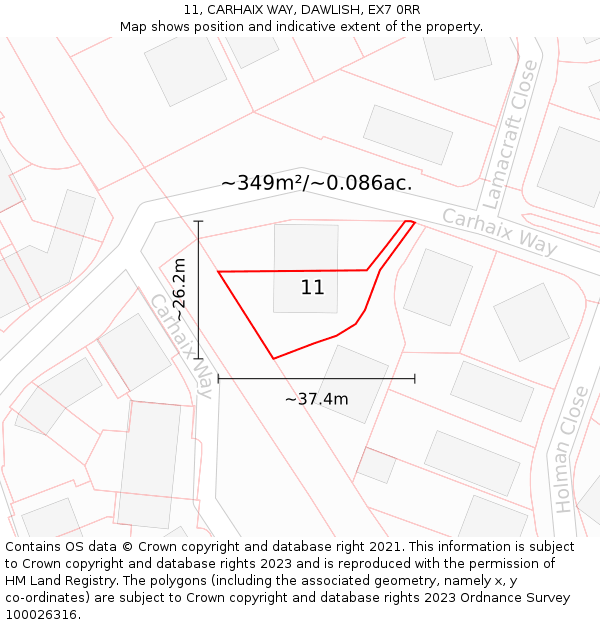 11, CARHAIX WAY, DAWLISH, EX7 0RR: Plot and title map