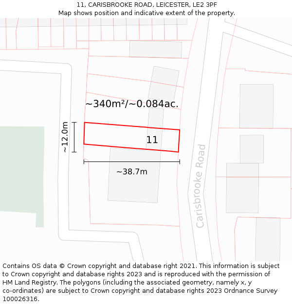 11, CARISBROOKE ROAD, LEICESTER, LE2 3PF: Plot and title map