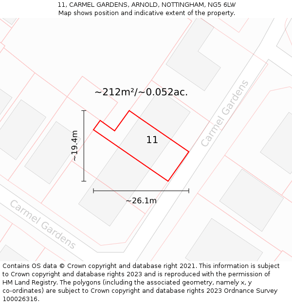 11, CARMEL GARDENS, ARNOLD, NOTTINGHAM, NG5 6LW: Plot and title map