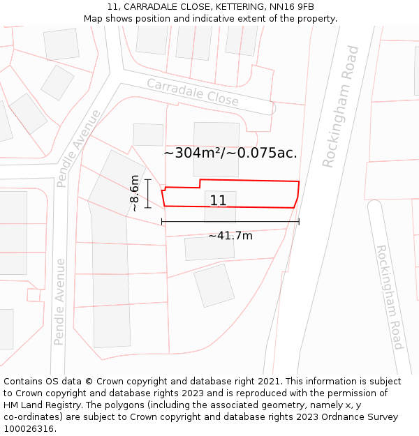 11, CARRADALE CLOSE, KETTERING, NN16 9FB: Plot and title map