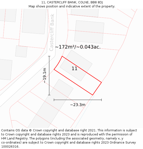 11, CASTERCLIFF BANK, COLNE, BB8 8DJ: Plot and title map