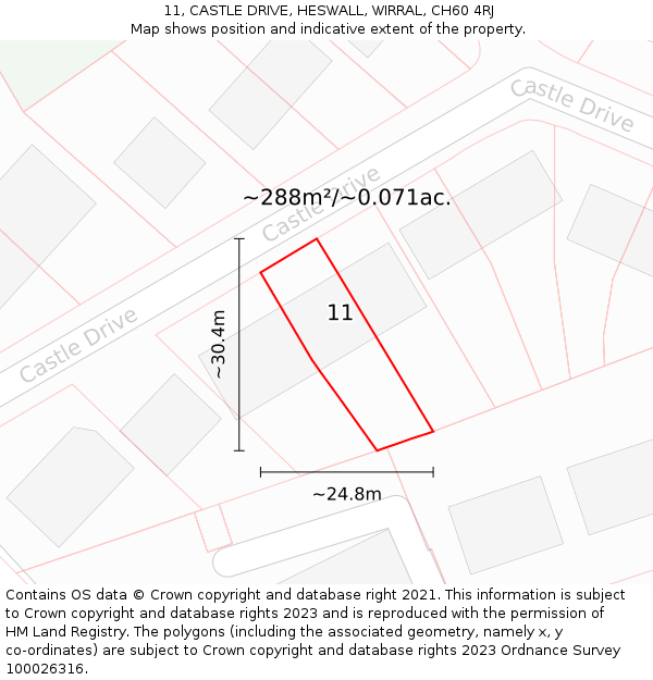 11, CASTLE DRIVE, HESWALL, WIRRAL, CH60 4RJ: Plot and title map