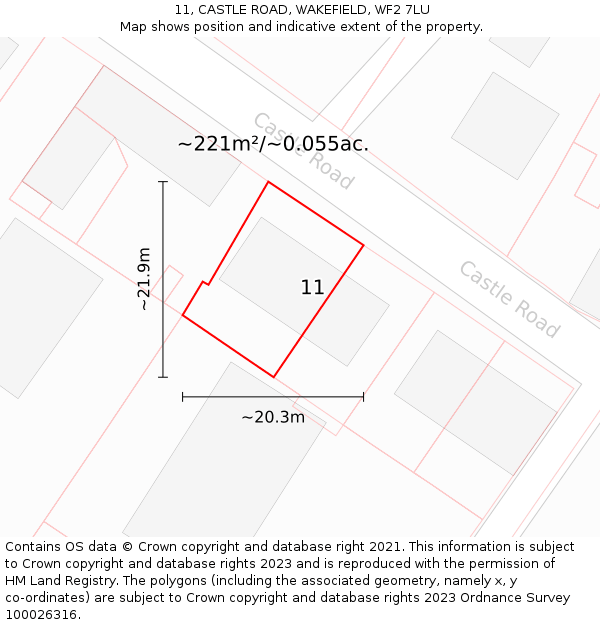 11, CASTLE ROAD, WAKEFIELD, WF2 7LU: Plot and title map