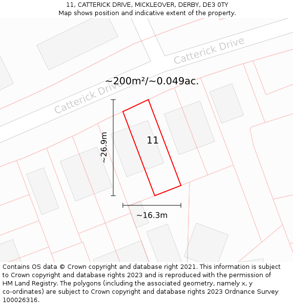 11, CATTERICK DRIVE, MICKLEOVER, DERBY, DE3 0TY: Plot and title map