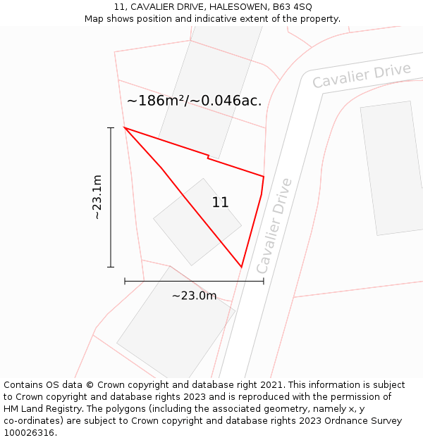 11, CAVALIER DRIVE, HALESOWEN, B63 4SQ: Plot and title map