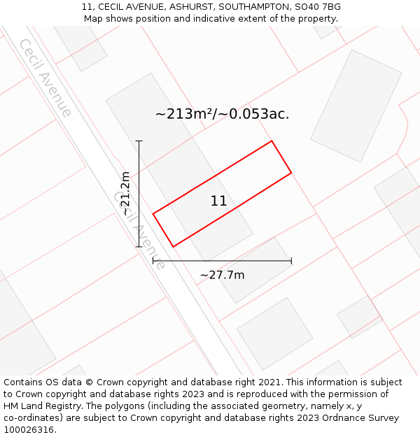 11, CECIL AVENUE, ASHURST, SOUTHAMPTON, SO40 7BG: Plot and title map