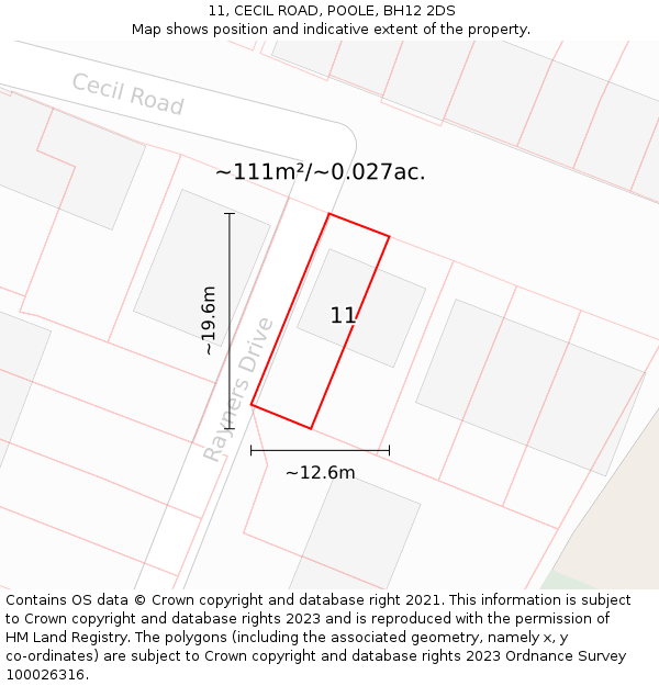 11, CECIL ROAD, POOLE, BH12 2DS: Plot and title map