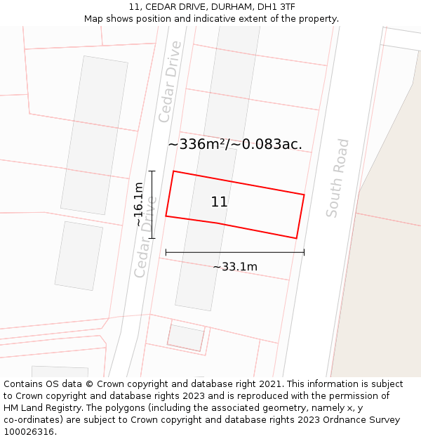 11, CEDAR DRIVE, DURHAM, DH1 3TF: Plot and title map