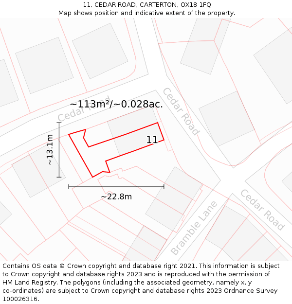 11, CEDAR ROAD, CARTERTON, OX18 1FQ: Plot and title map