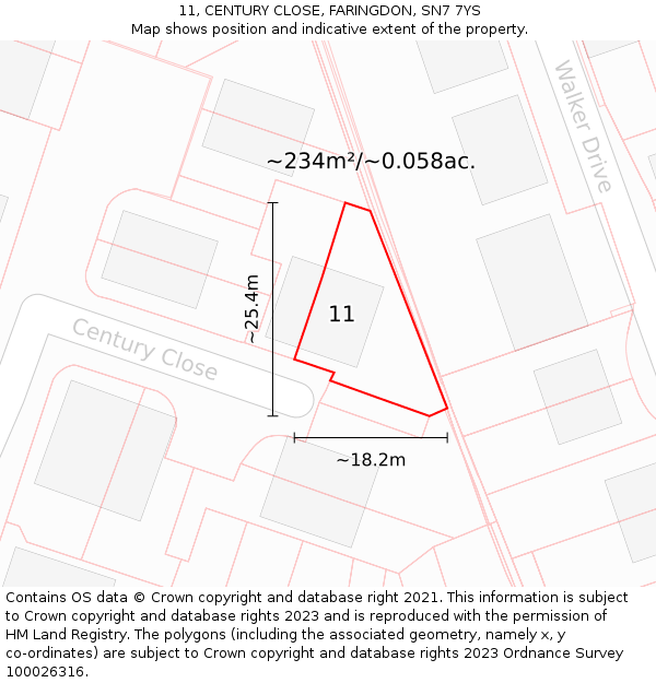 11, CENTURY CLOSE, FARINGDON, SN7 7YS: Plot and title map