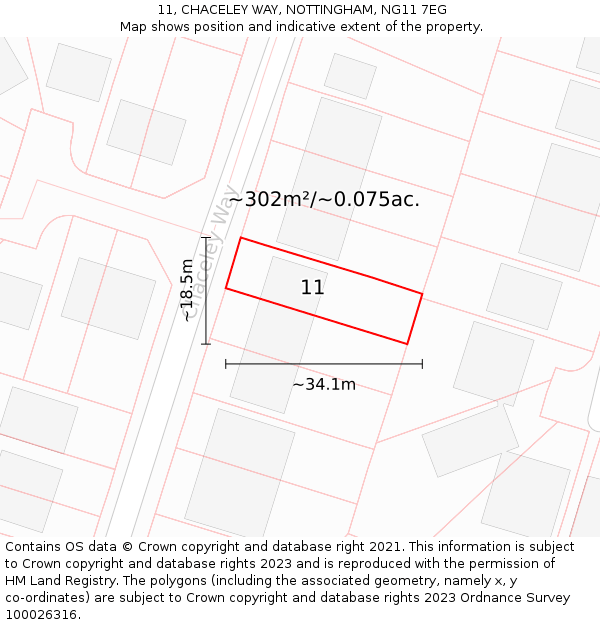 11, CHACELEY WAY, NOTTINGHAM, NG11 7EG: Plot and title map