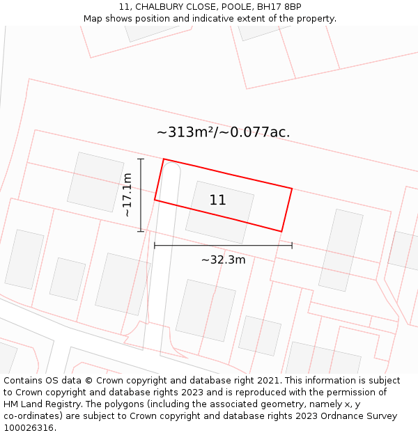 11, CHALBURY CLOSE, POOLE, BH17 8BP: Plot and title map