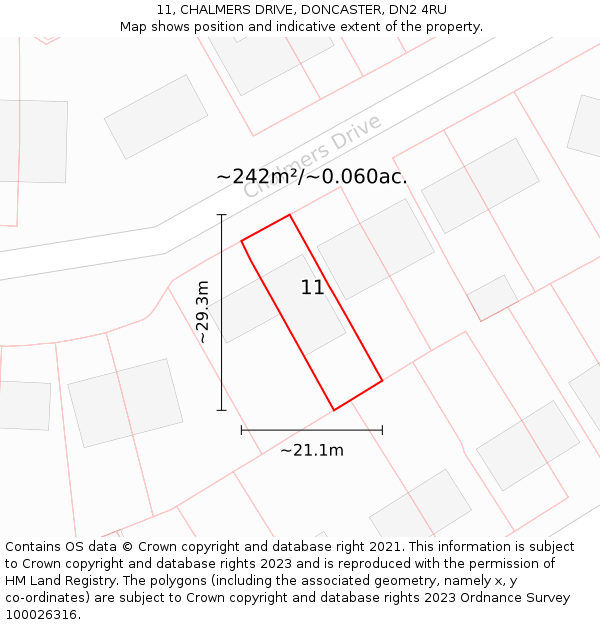 11, CHALMERS DRIVE, DONCASTER, DN2 4RU: Plot and title map