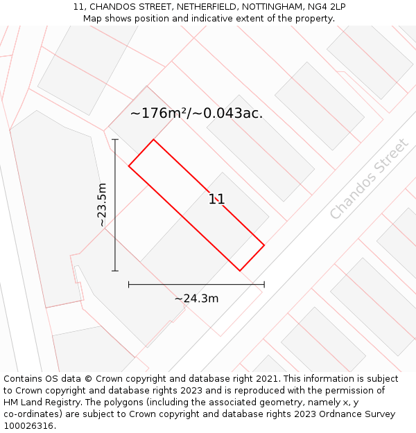 11, CHANDOS STREET, NETHERFIELD, NOTTINGHAM, NG4 2LP: Plot and title map