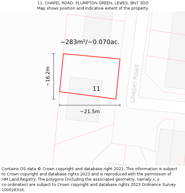 11, CHAPEL ROAD, PLUMPTON GREEN, LEWES, BN7 3DD: Plot and title map