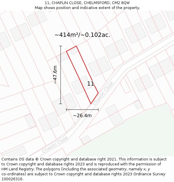 11, CHAPLIN CLOSE, CHELMSFORD, CM2 8QW: Plot and title map