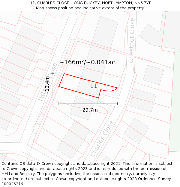 11, CHARLES CLOSE, LONG BUCKBY, NORTHAMPTON, NN6 7YT: Plot and title map