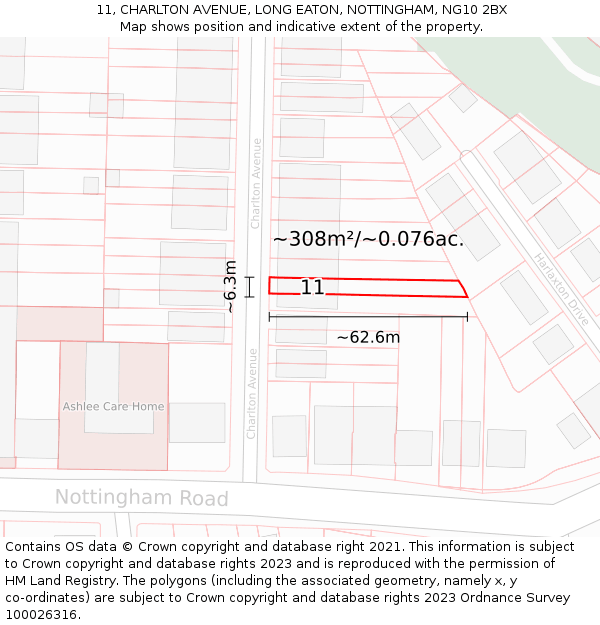 11, CHARLTON AVENUE, LONG EATON, NOTTINGHAM, NG10 2BX: Plot and title map