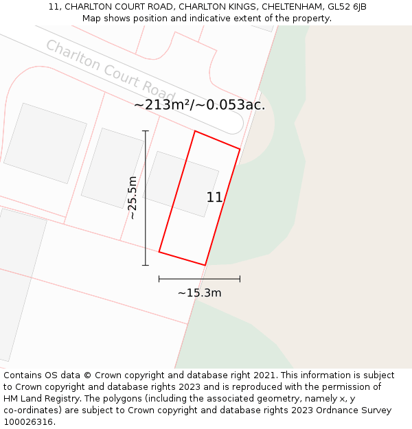 11, CHARLTON COURT ROAD, CHARLTON KINGS, CHELTENHAM, GL52 6JB: Plot and title map