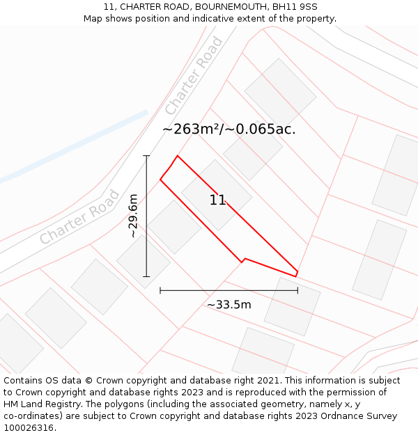 11, CHARTER ROAD, BOURNEMOUTH, BH11 9SS: Plot and title map