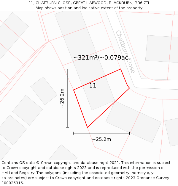 11, CHATBURN CLOSE, GREAT HARWOOD, BLACKBURN, BB6 7TL: Plot and title map